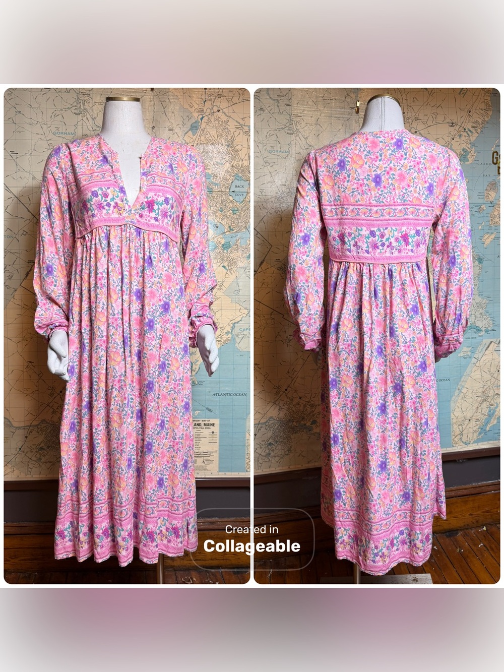 Pink Floral Long-Sleeve Maxi Dress